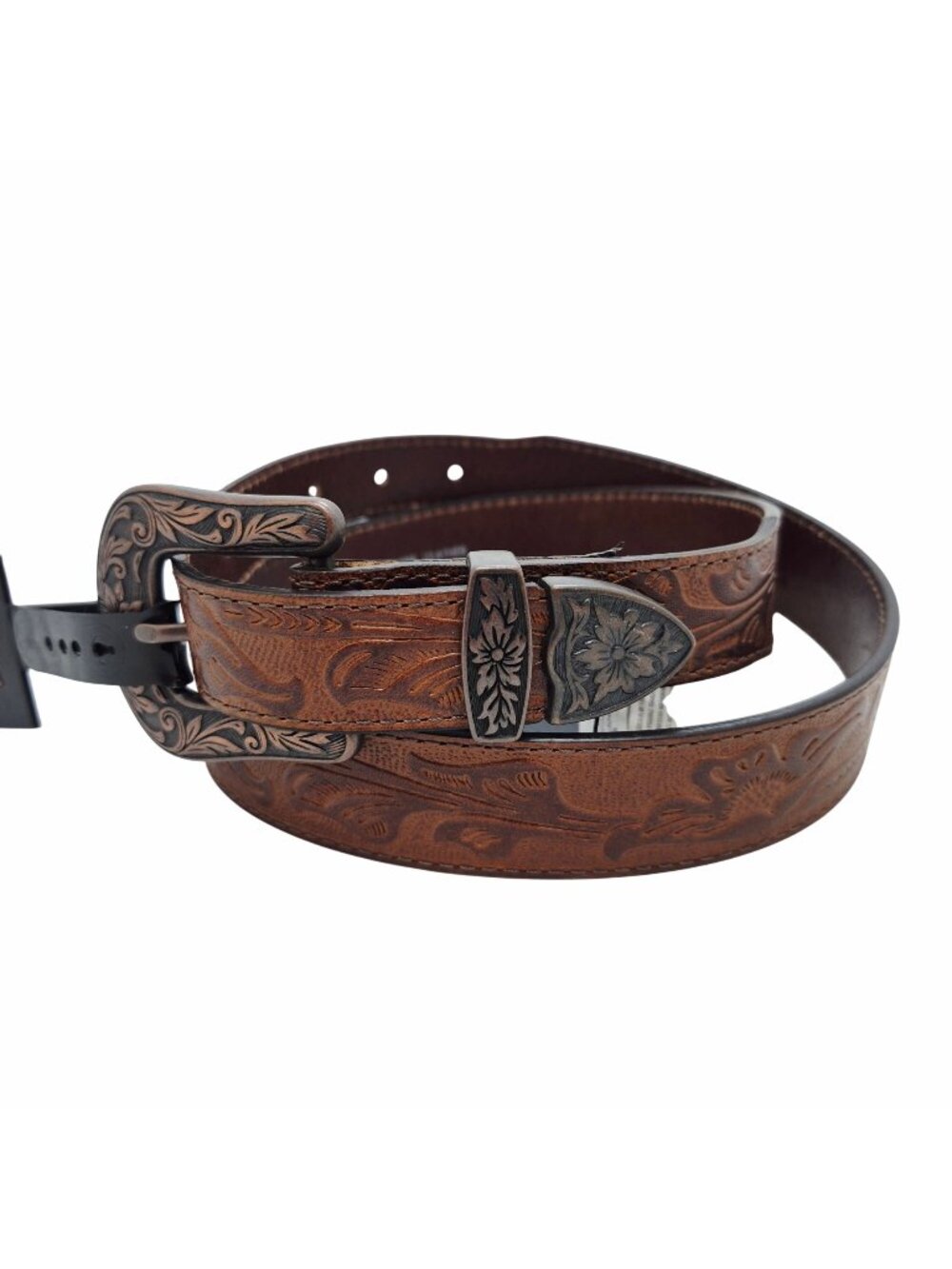 Levis Brown Western Embossed Leather Rodeo Belt Floral Engraved Buckle Sz S 36in